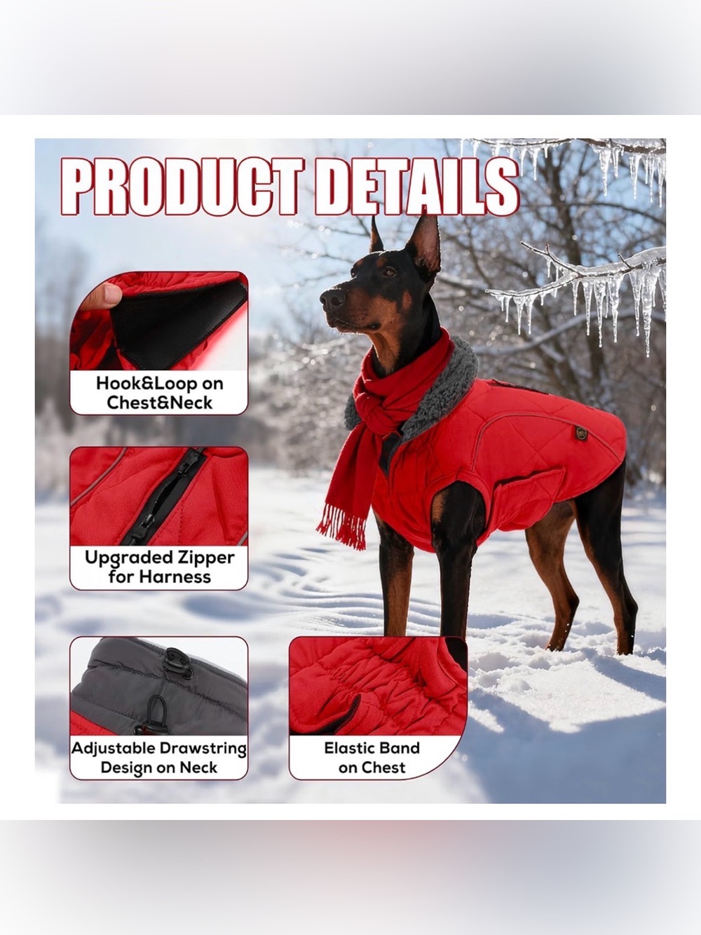 NWT Red Insulated Dog Coat with Harness Zipper - Medium